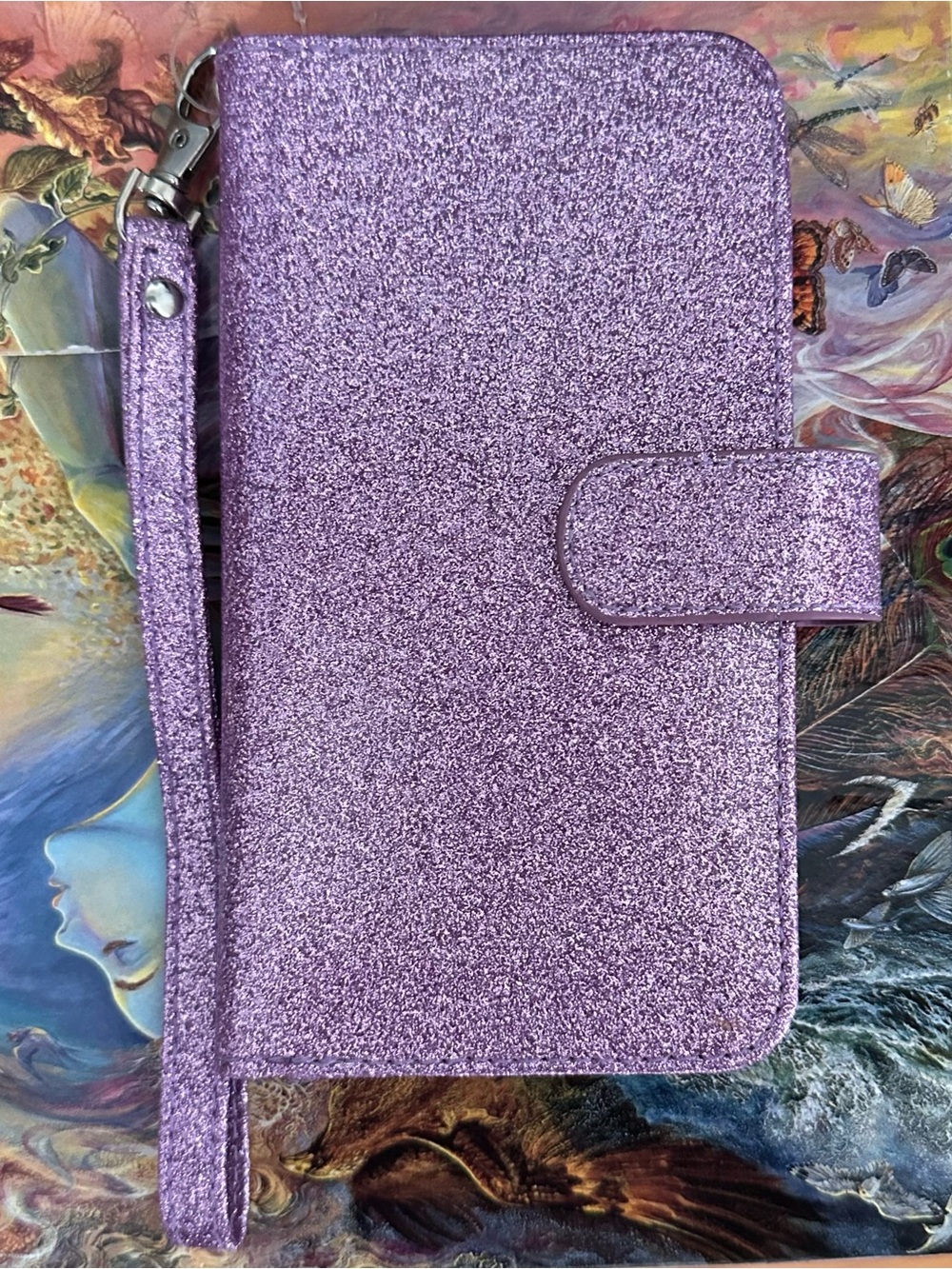 Purple Glitter Phone Wallet Case with Wrist Strap - Unbranded
